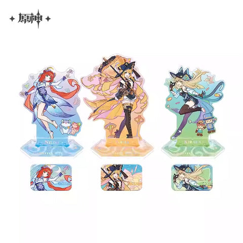 Genshin Impact Summertide Scales and Tales Themed Badge and Acrylic Character Stand Preorder