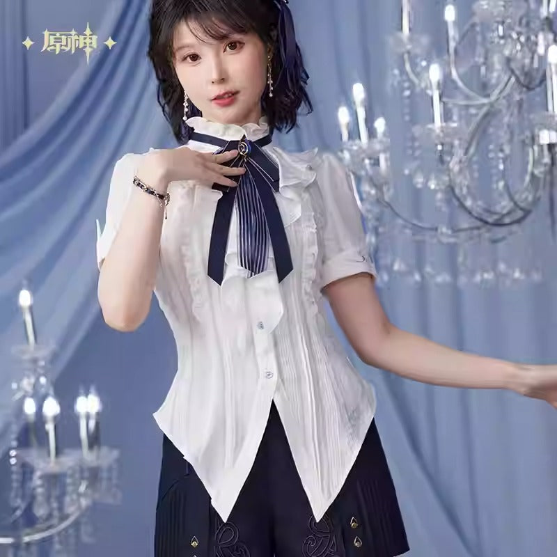 Genshin Impact Furina Themed Short Sleeved Waisted Blouse Preorder