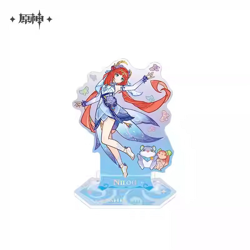 Genshin Impact Summertide Scales and Tales Themed Badge and Acrylic Character Stand Preorder