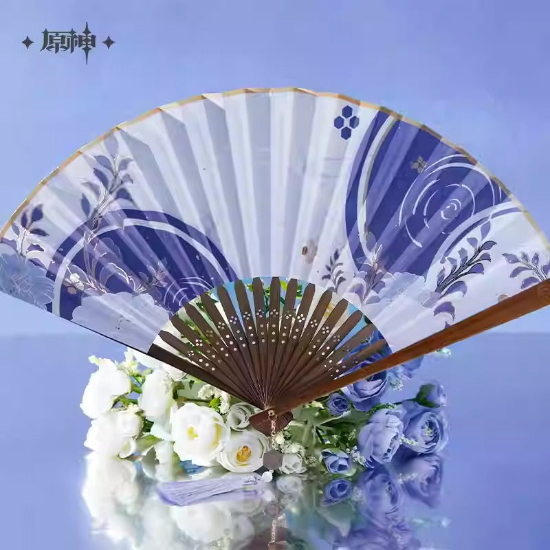 Genshin Impact Kamisato Ayato Themed Golden-Printed Silk Folding Fan Preorder