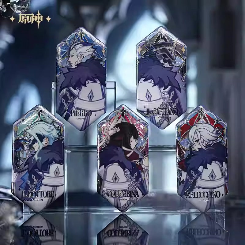 Genshin Impact The Eleven Fatui Harbingers Themed Embossed Silver Badge Blind Box